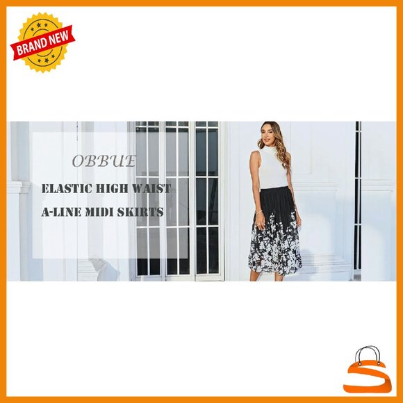 Chiffon Pleated Midi Skirt Elastic High Waist A-Line Knee Length - Picture 7 of 8